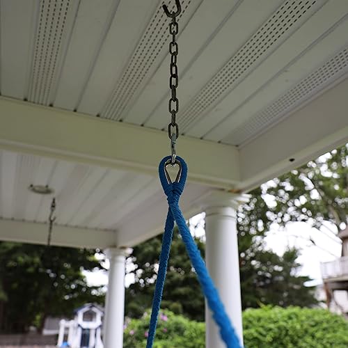 Miniatura 4 de Bliss Hammocks BHC-412BLU - Silla hamaca de cuerda de isla, ecológica y tejida a mano, de algodón con revestimiento de barniz, separador de madera