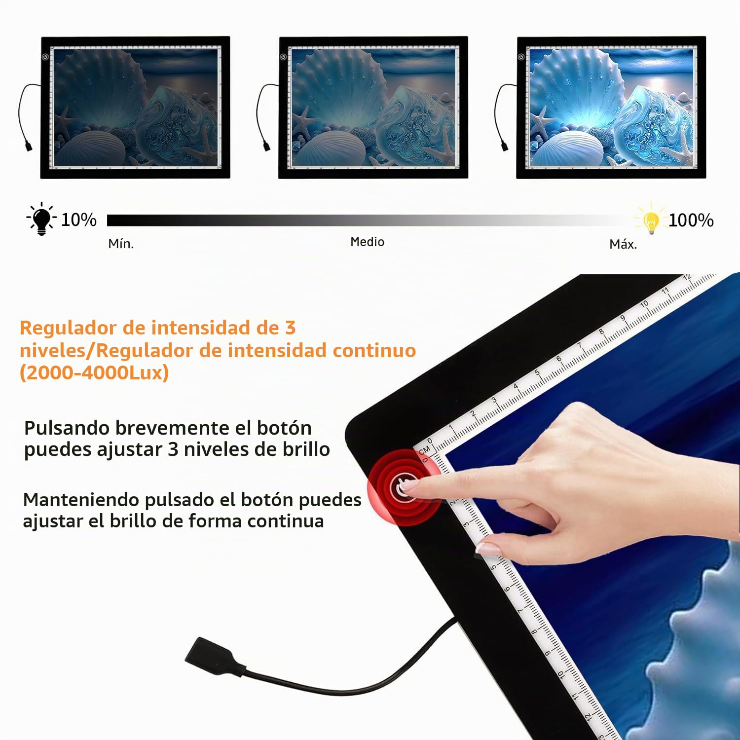 Zocelight mesa de luz a3, 4800lux Super Bright 5 mm ultra delgada mesa de luz para dibujo con soporte y clip, caja de luz de atenuación de 3 niveles para artistas, dibujo, diamond painting(negro)
