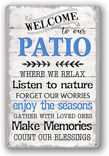 Letrero de metal divertido para patio, decoración de pared de patio, letrero de bienvenida a nuestro patio al aire libre, letrero de bienvenida a