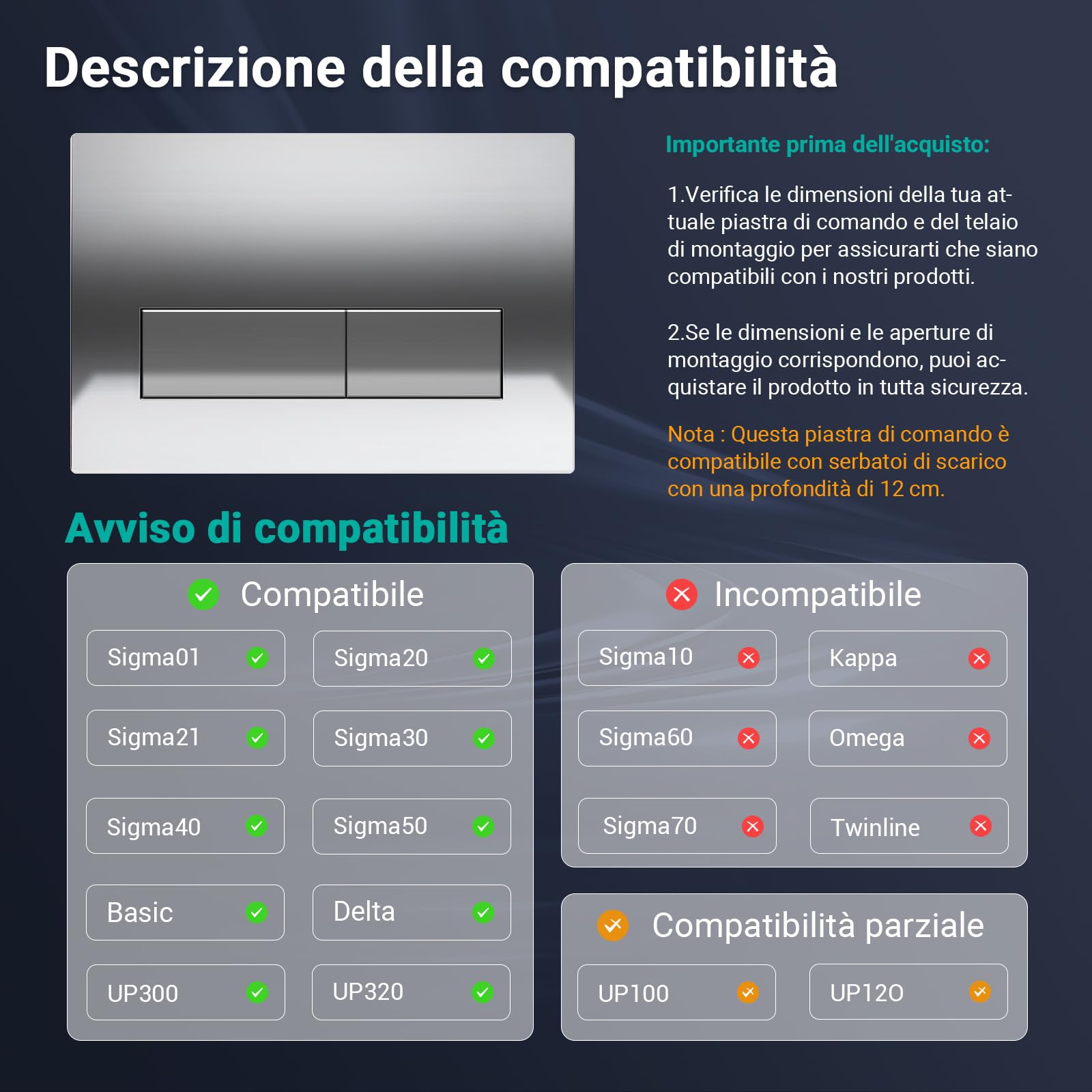 Empyreal Placca Controllo per Geberit Duofix Sigma/Delta/BASIC Cromo | Comando per Doppio Scarico, Portane uno Scivolo di Alimentazione per Pastiglie di Pulizia