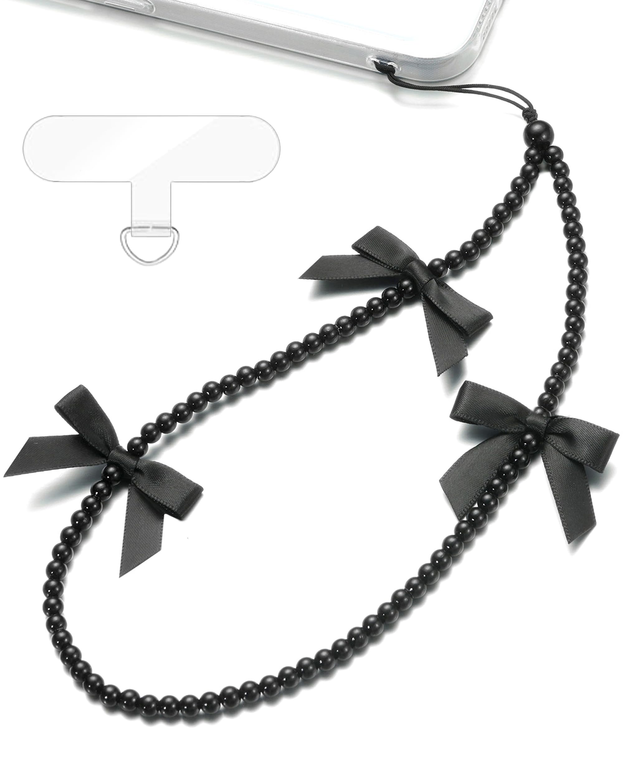 Cerun1 Pcs Premium Black Phone Charm Wrist Strap, Beaded Lanyard Wristlet Chain, Anti-Theft & Hands-Free Bracelet Strap for iPhone & More Cell Phone Cases, Bow (Black Bow)-image-26