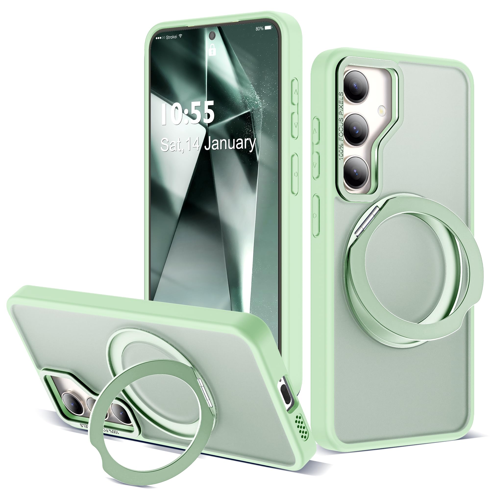 for Samsung Galaxy S24 Plus Case with 360° Spin Stand,Green