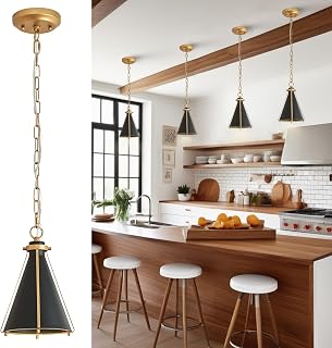 Mini Black Gold Pendant Light Small Metal Pendant Light Fixture for Kitchen Island Sink Entryway Hallway Bar Breakfast Nook Dining Room, 7in