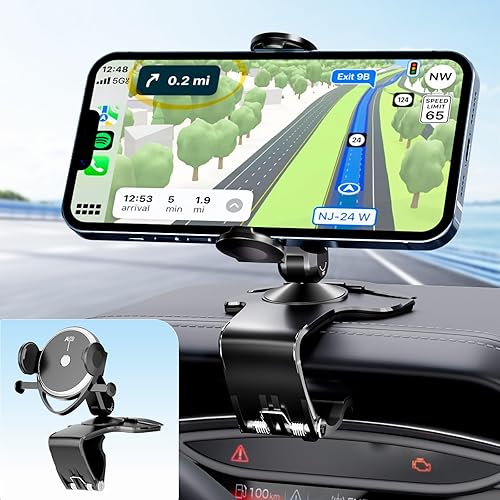 Soporte de teléfono para tablero de automóvil, soporte universal de rotación de 360 para automóvil, soporte de teléfono multifuncional con clip para