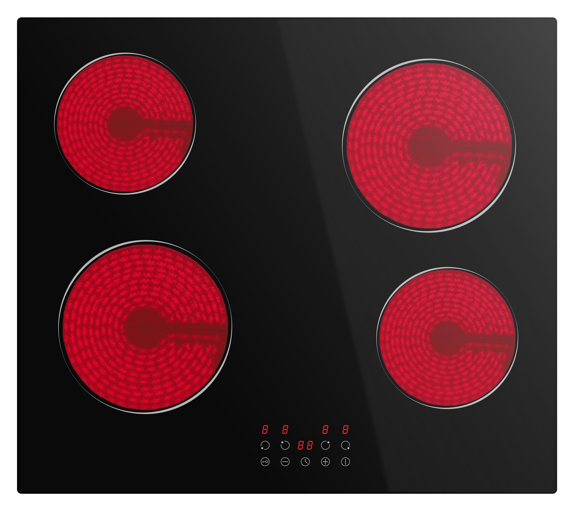 Built-in Ceramic Hob 4 Burners, STARCHARTS Electric Hob, 4 Zones Cooktops with Total Power 6000W, Timer, Child Lock, Black Glass