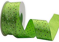 Vista 1 de Cinta de borde con alambre de múltiples lunares, carrete de 1-1/2 pulgadas, 10 metros (32.8 ft), verde con puntos de Navidad, uso para envolver