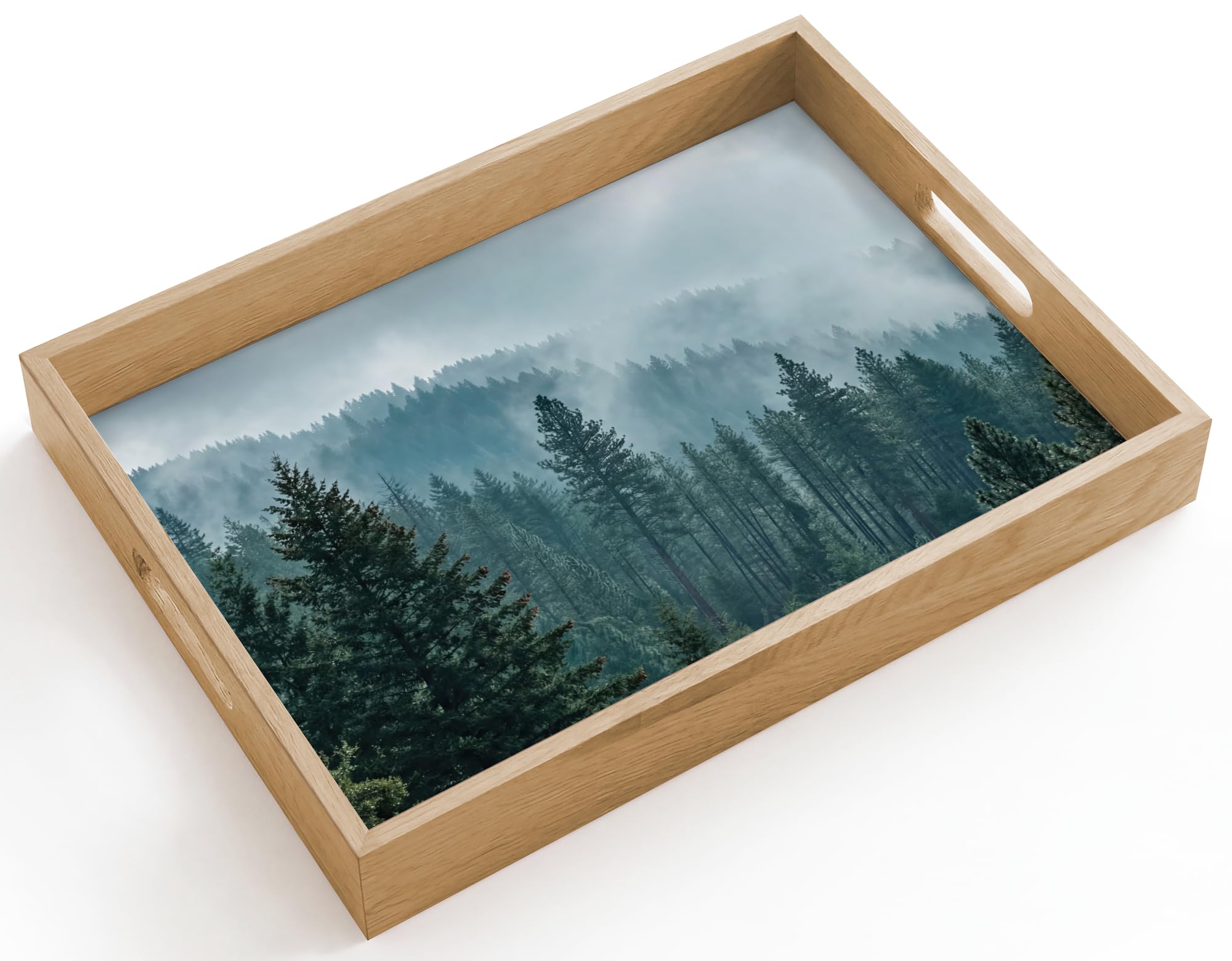 OnlyWow© Tray Rectangular 40x30 cm Serving Platter Oak Wood Food Breakfast Drinks Kitchen Dinner Coffee Tea Trays Heat Resistent Non Slip Naaldwoud - Bergen - Mist