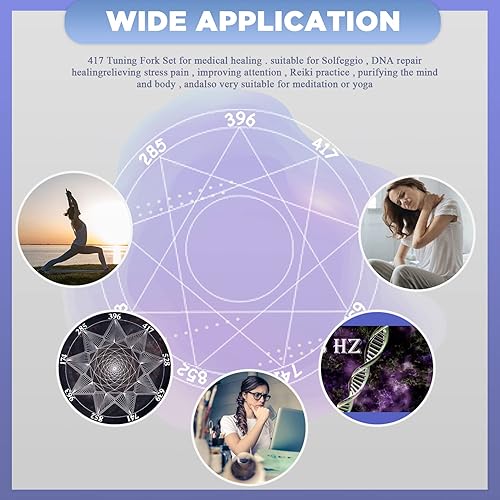Miniatura 7 de Juego de diapasón de 417 Hz, diapasón de aleación de aluminio para curación, chakra, terapia de sonido, mantiene el cuerpo, la mente y el espíritu