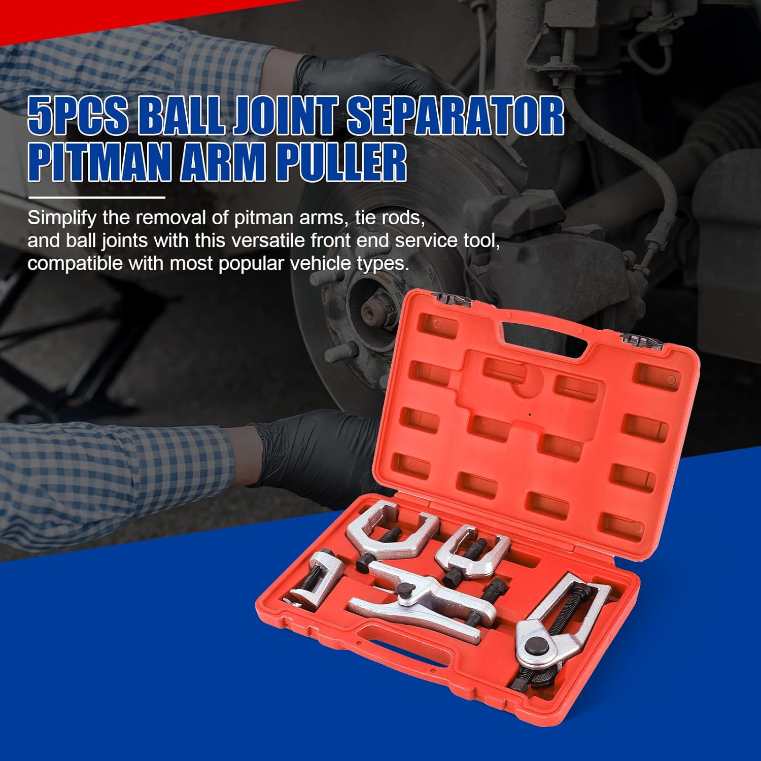 5pcs Ball Joint Separator Pitman Arm Puller, Tie Rod End Tool Set for Front End Service, Splitter Removal Kit (Red)