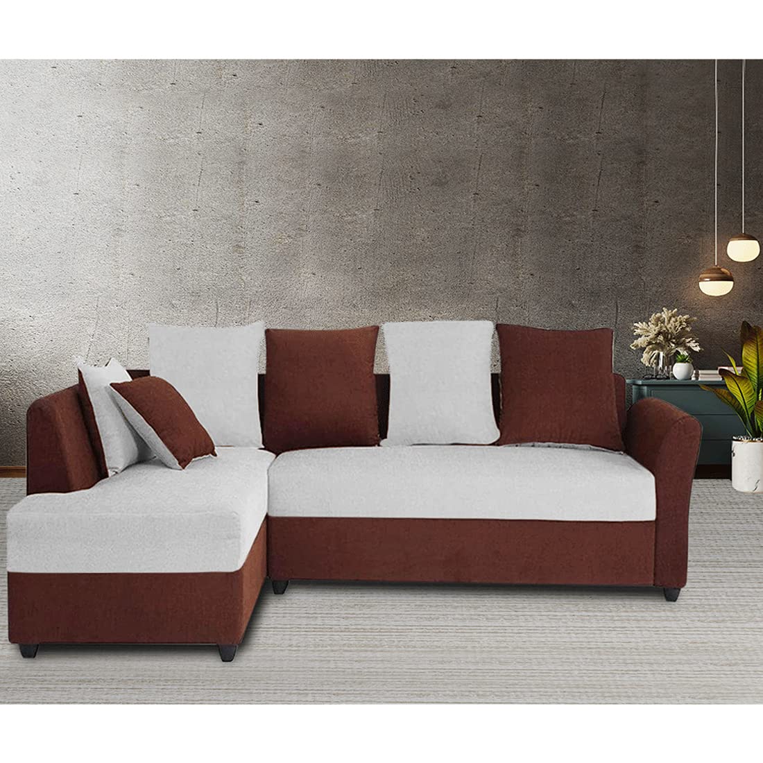 Earthwood Ishano 5 Seater Fabric LHS L Shape Sofa (Grey-Brown)