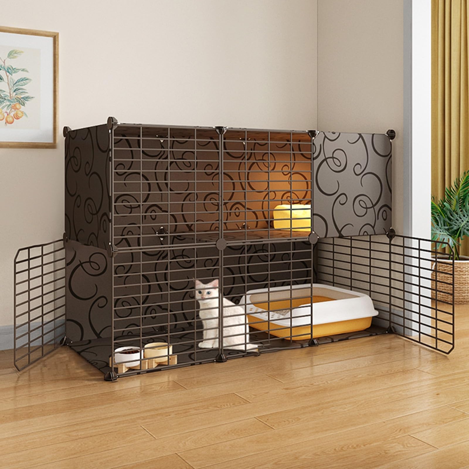 Recinto per Cani, Gatti e Conigli, Gabbia for Gatti, recinto for 1-2 Gatti, Diverse Misure, Bianco e Nero(Black,41.3"L X 13.8" W X 27.5" H)