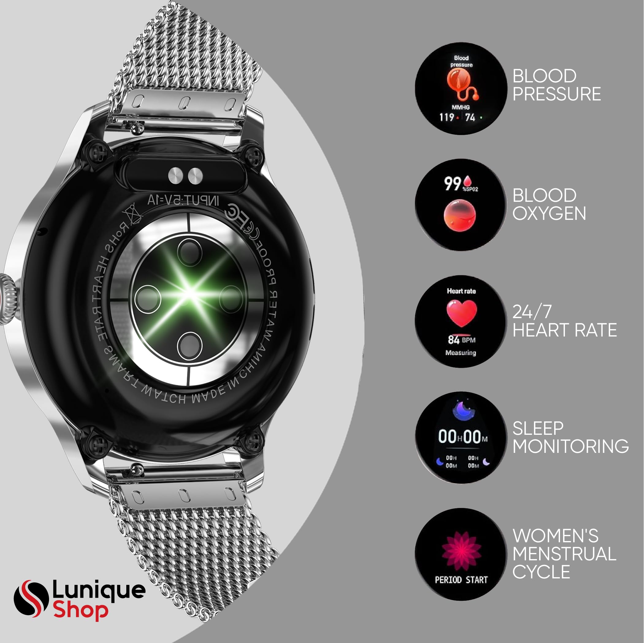 Round 2 Smartwatch damski z funkcją telefonu, asystent głosowy, mały, okrągły, 1,19" SpO2, monitor tętna, monitor ciśnienia krwi, monitor snu, Whatsapp, zegarek damski z systemem