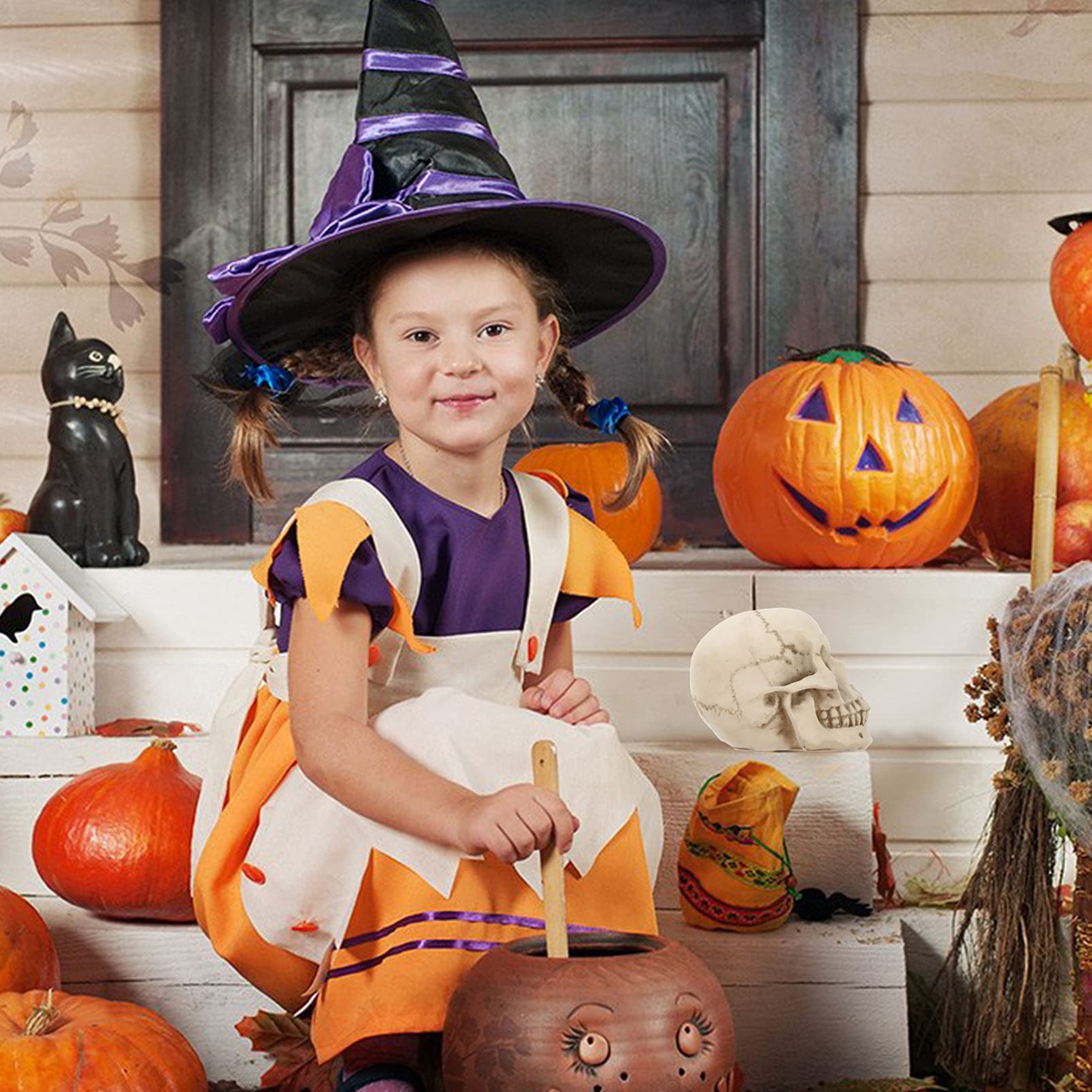 Tomaibaby 1 Pc Cráneo De Resina Esqueleto Decoración De Halloween Apoyo De Copia De Arte Modelo De Cráneo Humano Cráneo Humano De Resina Víspera De Todos Los Santos Estatua Niño