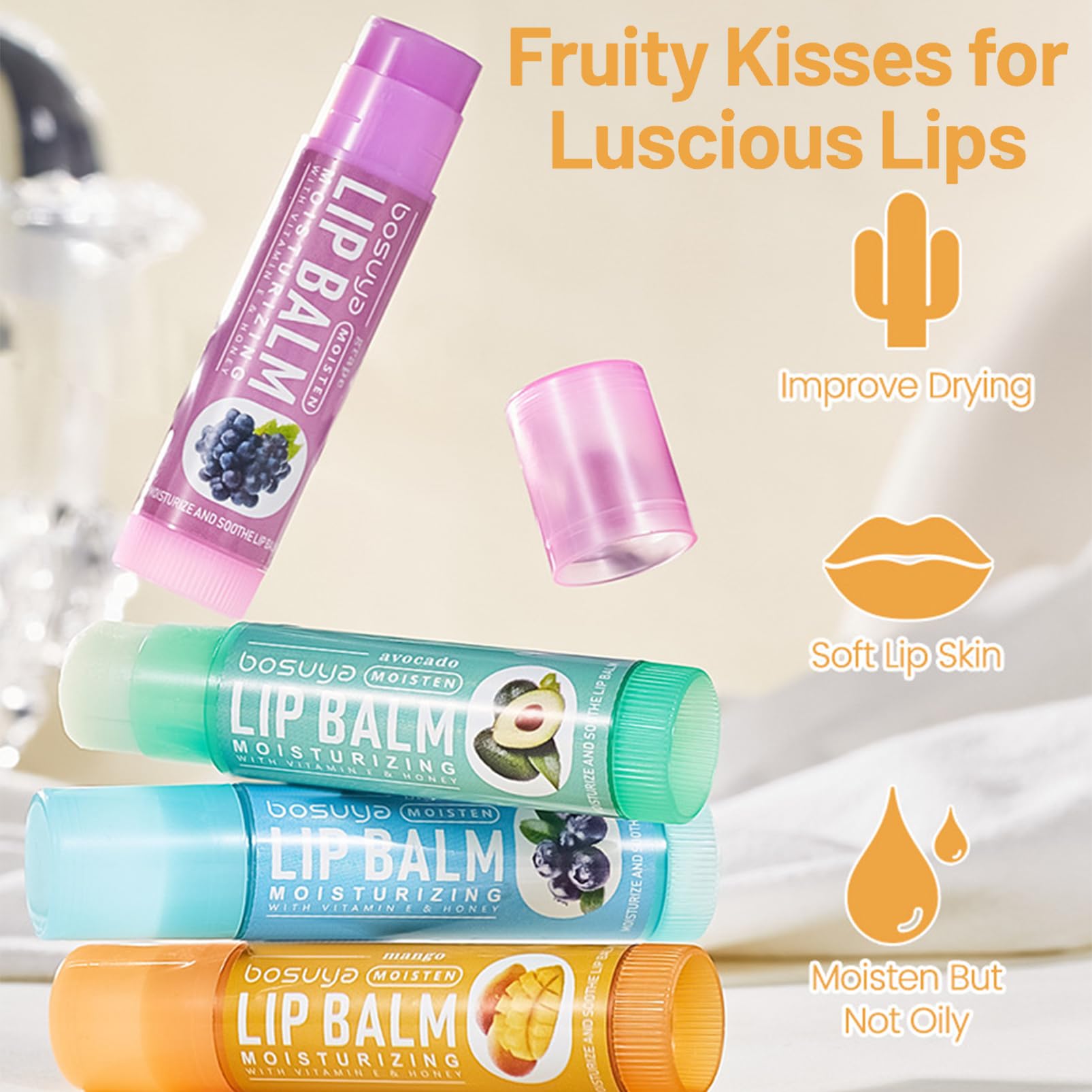 Hydrating Lip Balm Multipack - 5Pcs Set including Beeswax and Vitamin E for Dry Cracked Lips - Moisturizing Sleeping Mask for Lip Care - Image 3