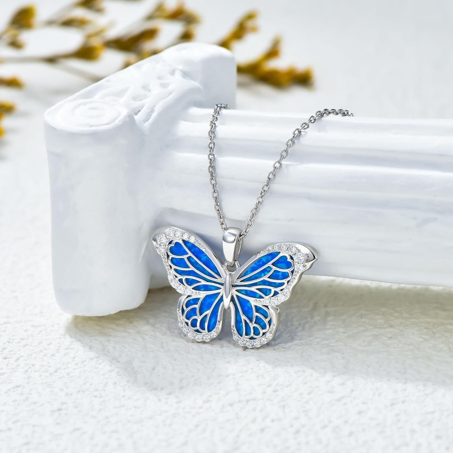 Blue Butterfly Necklace Sterling Silver Dainty Cute Butterfly Pendant Necklace S925 Butterfly Charm Jewelry Gift for Women - Image 2