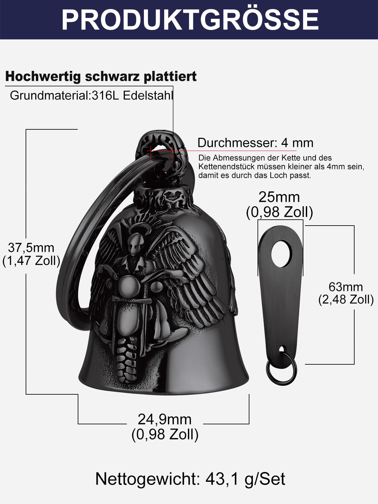 Bandmax Schlüsselanhänger Motorrad Glocke Edelstahl Motorradglocke Schlüsselanhänger Wikinger Glücksbringer Schlüsselanhänger für Motorradfahrer