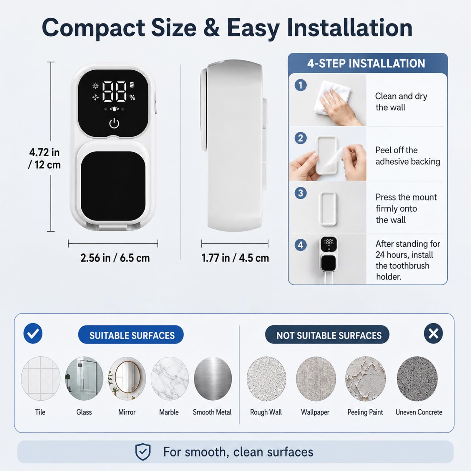 Soporte para cepillo de dientes montado en la pared, fundas para cepillos de dientes con 2 ranuras para cepillos de dientes, caja de limpieza portátil para cepillos de dientes eléctricos y manuales