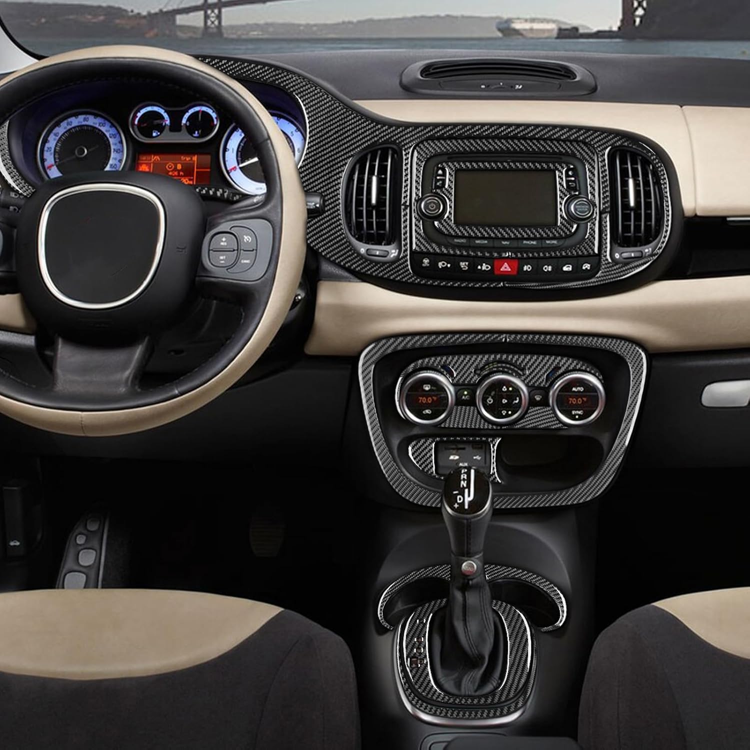 Car Carbon Fiber Accessories Central Control Kit 10pcs Protective Cover Sticker Anti-Scratch Compatible with Fiat 500L 2014 2015 2016 2017