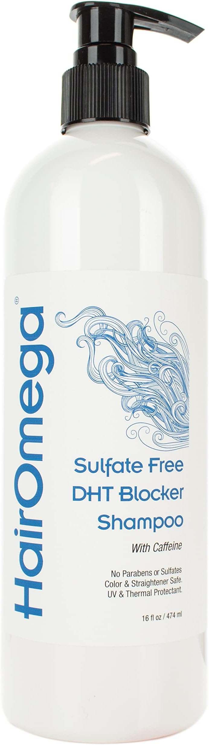 DrFormulas HairOmega DHT Blocker Shampoo Sulfate Free Shampoo - with Moroccan Argan Oil, Tea Tree Oil, Caffeine, Biotin for Hair Growth, 16 oz