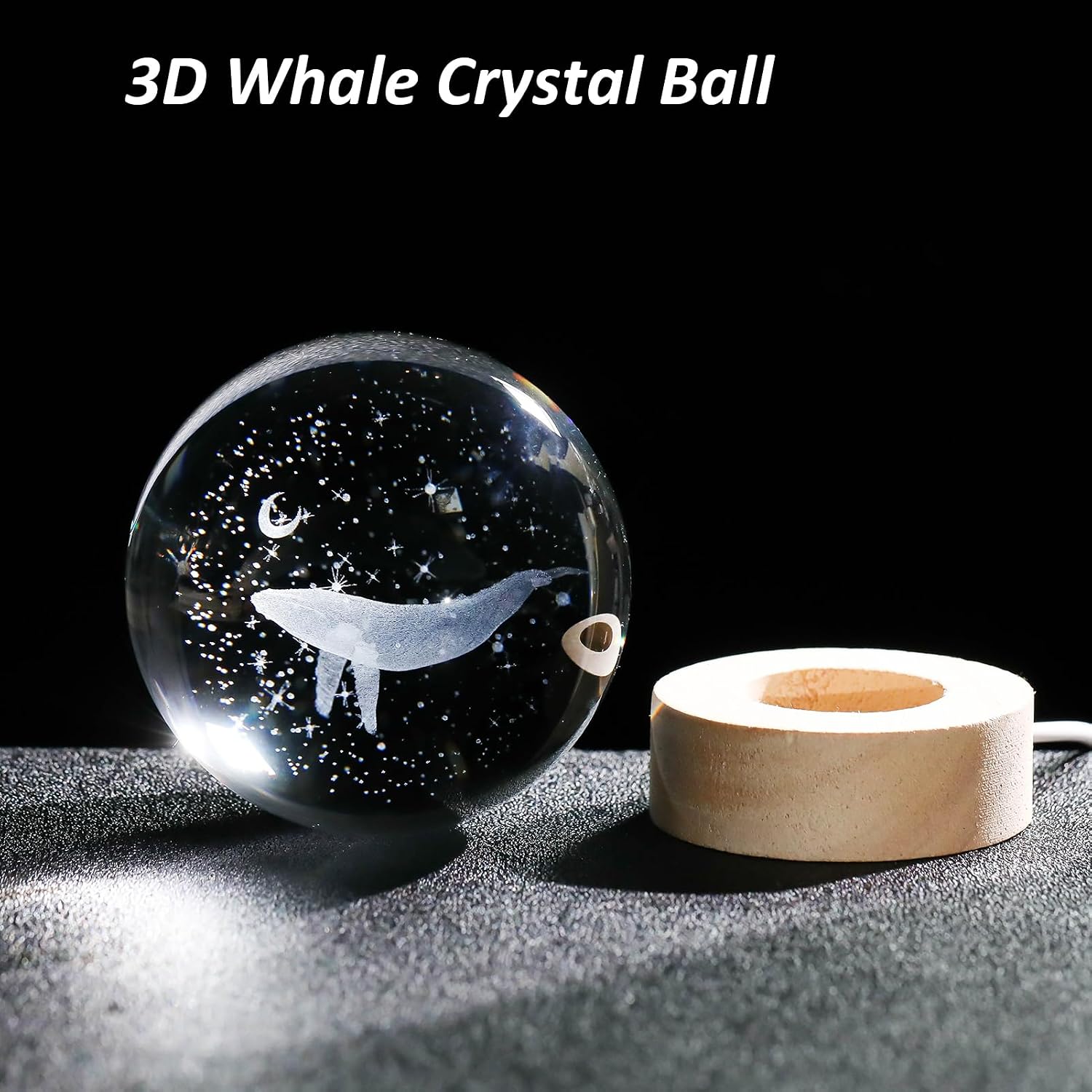 Arikyrist 3D Engraved Crystal Whale Ball Decor with Wooden Base Glass Sea Animal Sphere Whales Figurine Gifts for Men Women Friends