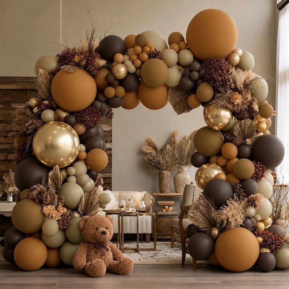 Pink Brown Balloon Arch - Double Stuffed Light Pink Coffee Balloon Dark Brown Pink Tan Neutral Balloon Garland Kit for Birthday Baby Shower Gender Reveal Bear Party Decoration