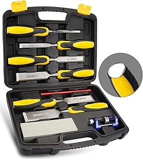 10PCS Wood Chisel Tool Set Sturdy Chisel, 1/4 inch,1/2 inch,3/4 inch,1 inch, 1-1/4",1-1/2"，Honing Guide,Sharpening Stone with Storage Box for Woodworker or Carpentry