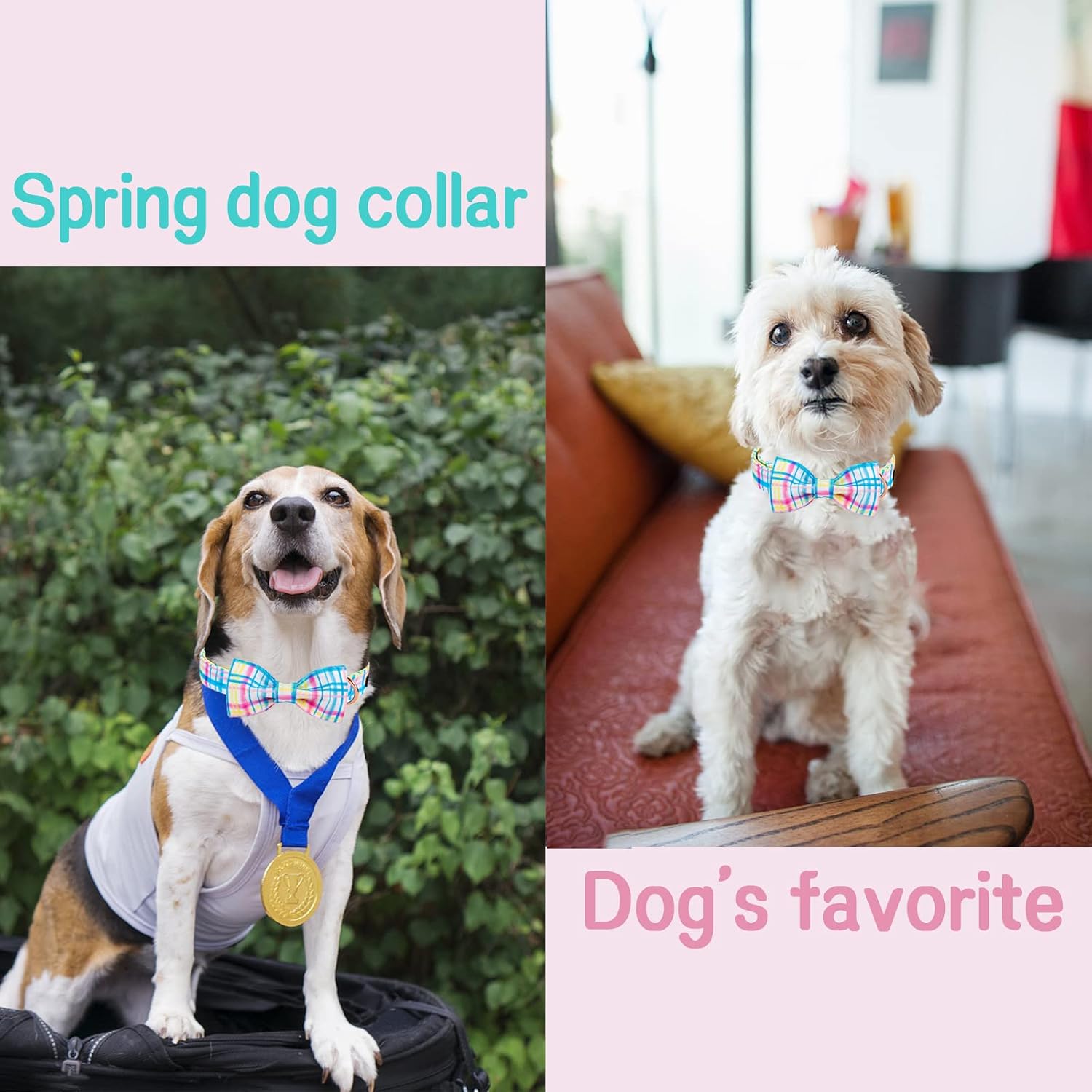Unique style paws Easter Day Dog Collar with Bow Tie Blue Pink Grid Puppy Collar for Small Medium Large Boys Girls-L image 5
