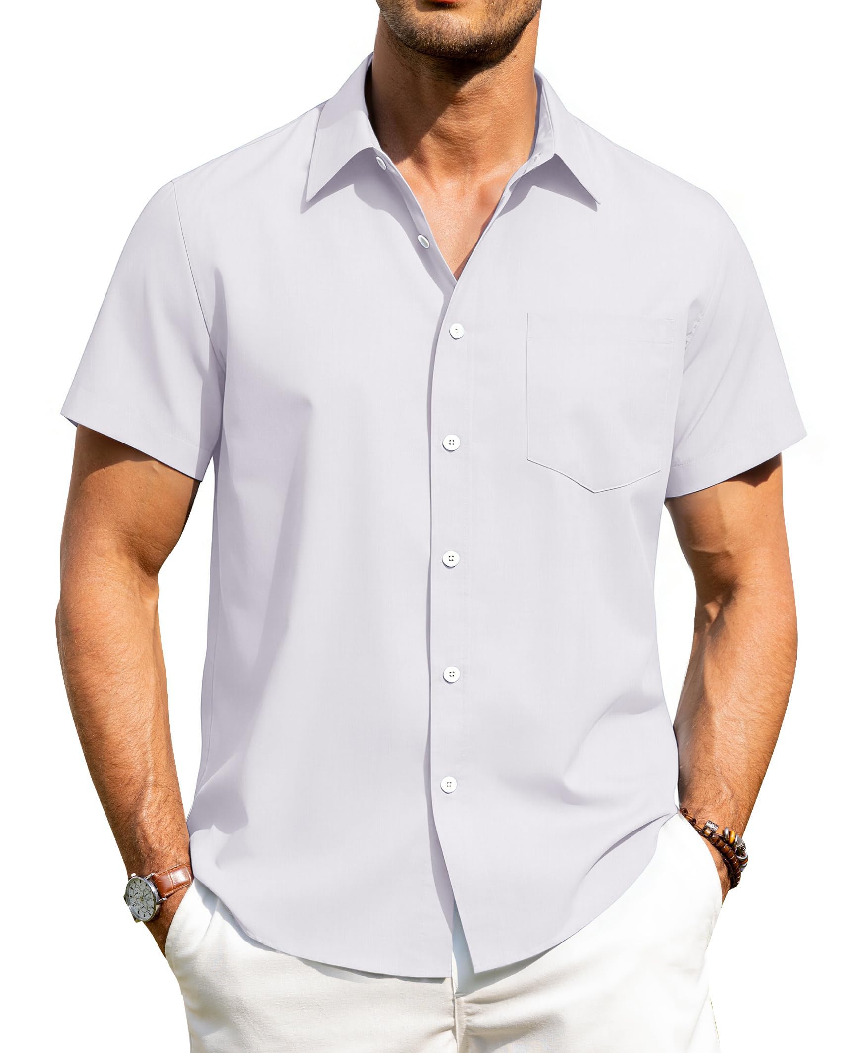 HMIYA Herren Hemd Kruzarm reizeit Button Down Shirt Sommer Strandhemd Freizeithemd Regular mit Tasche