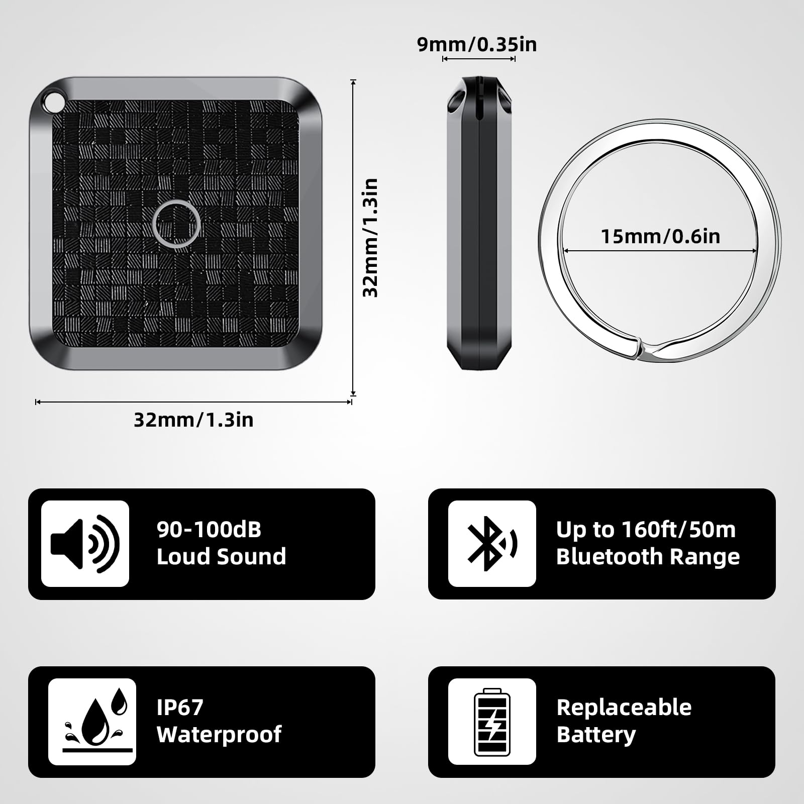 Smart Tracker Tag 2 Pack localizador Buscador Compatible con la aplicación Buscar de Apple (Solo iOS) Tag localizador para localizar Llaves,Mochilas,Carteras y equipajeBatería Reemplazable, Negro — view 8