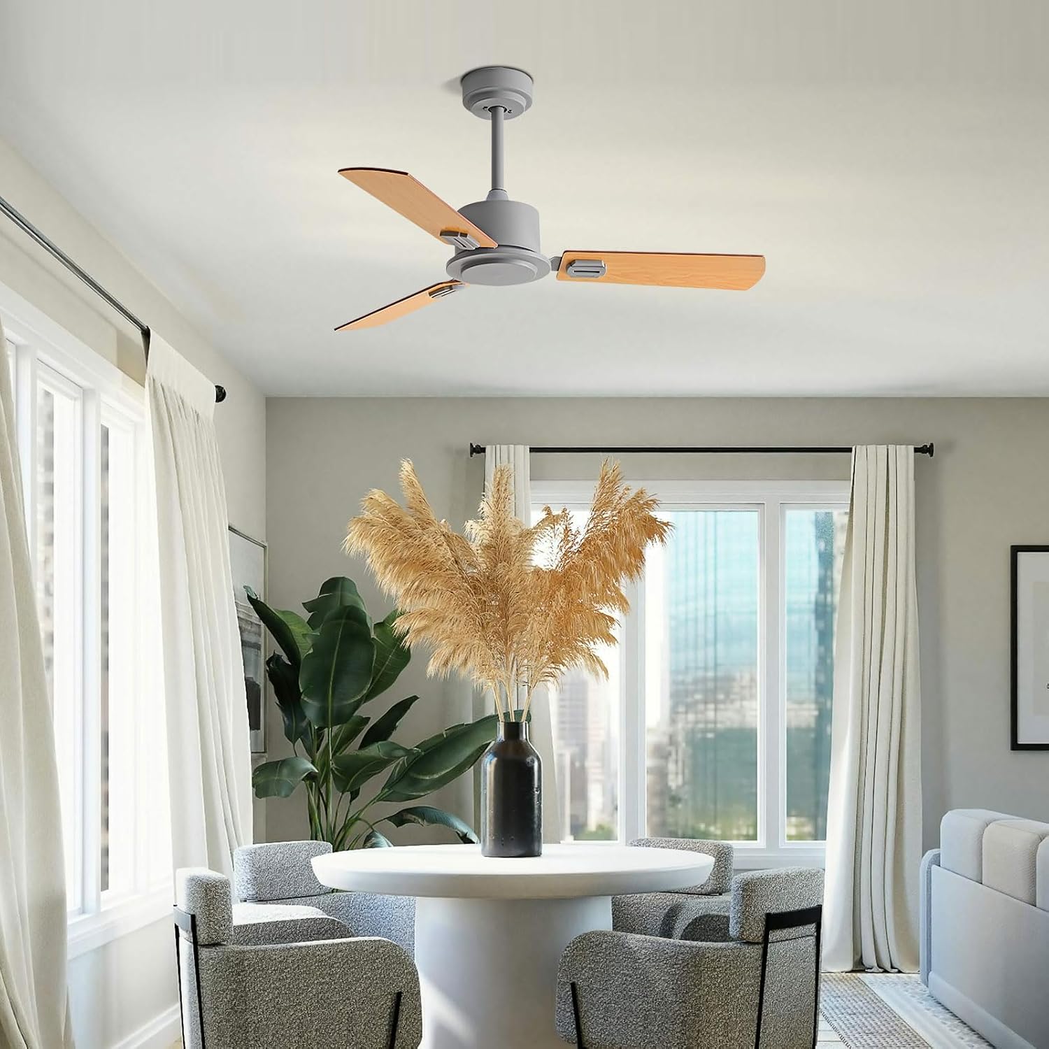 Modern 42in Ceiling Fans Without Lights 3-Blade, 6-Speed Quiet Ceiling Fan With Remote Control Indoor Gray Ceiling Fan No Light For Office Kitchen Bedroom Dining Room