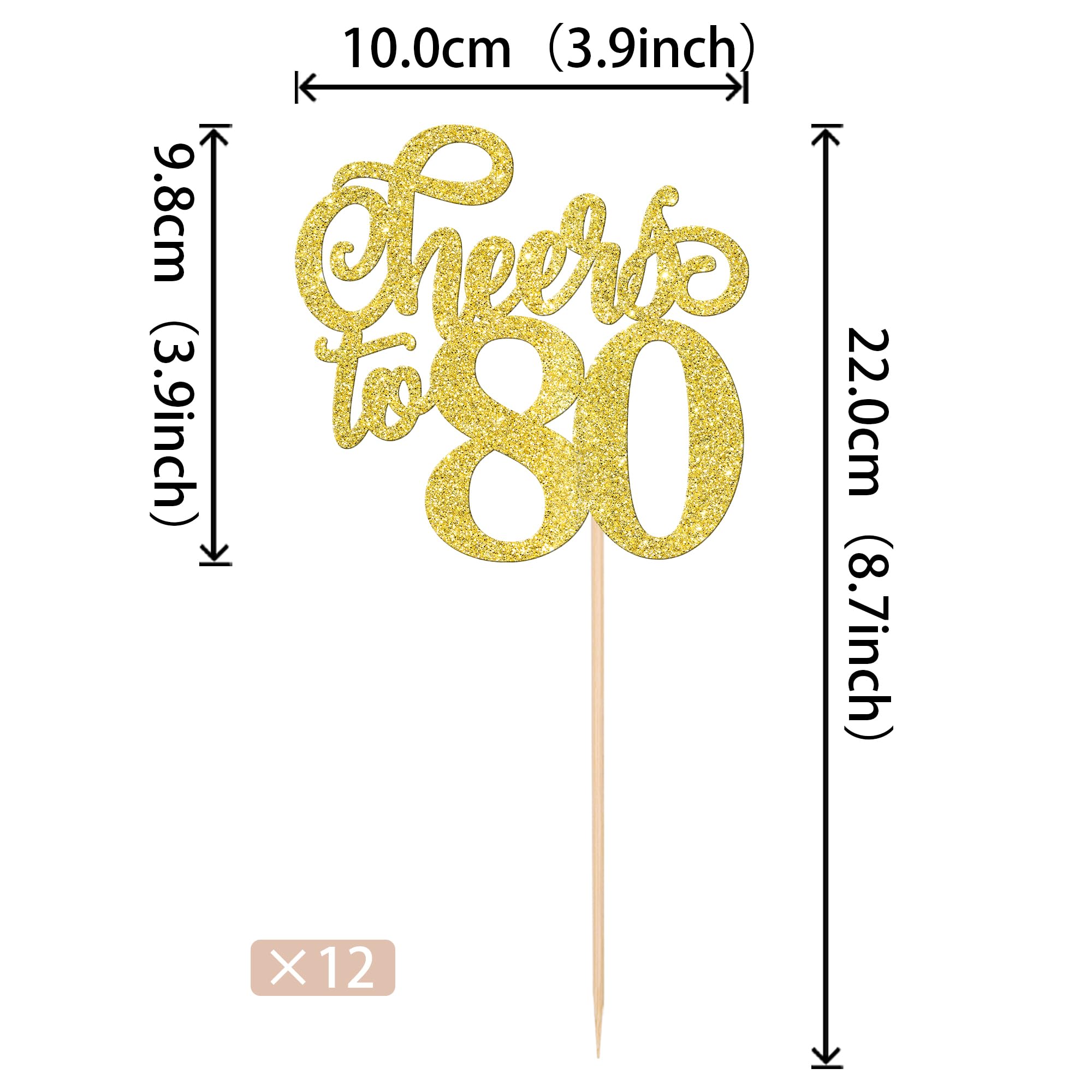12 PCS Cheers to 80 Centerpiece Sticks Double Sided Glitter 80th Birthday Cake Toppers Number 80 Centerpieces Table Flower Topper Decorations for 80th Birthday Party Centerpiece Supplies Gold