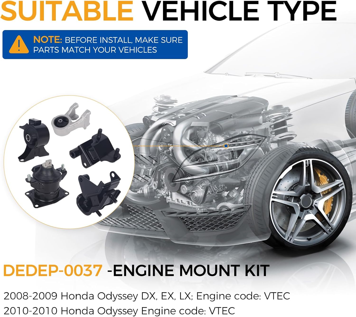 PAROD 5PCS Engine Mount Fit for Honda Odyssey 2008-2010 Replace#A65016 A4553 A4558 A65023HY A4557