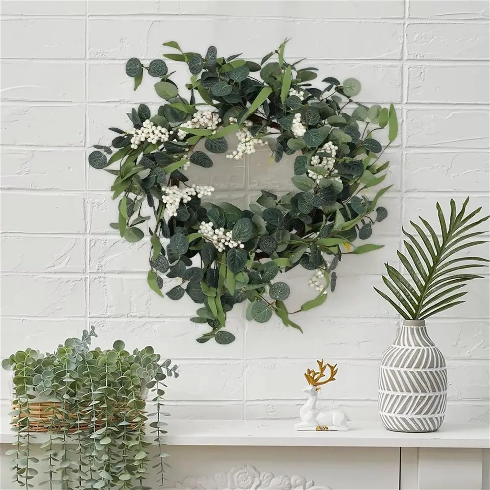 Türkranz Sommer 55CM Künstliche Topiary Kranz Eukalyptus Blatt Tür Dekor