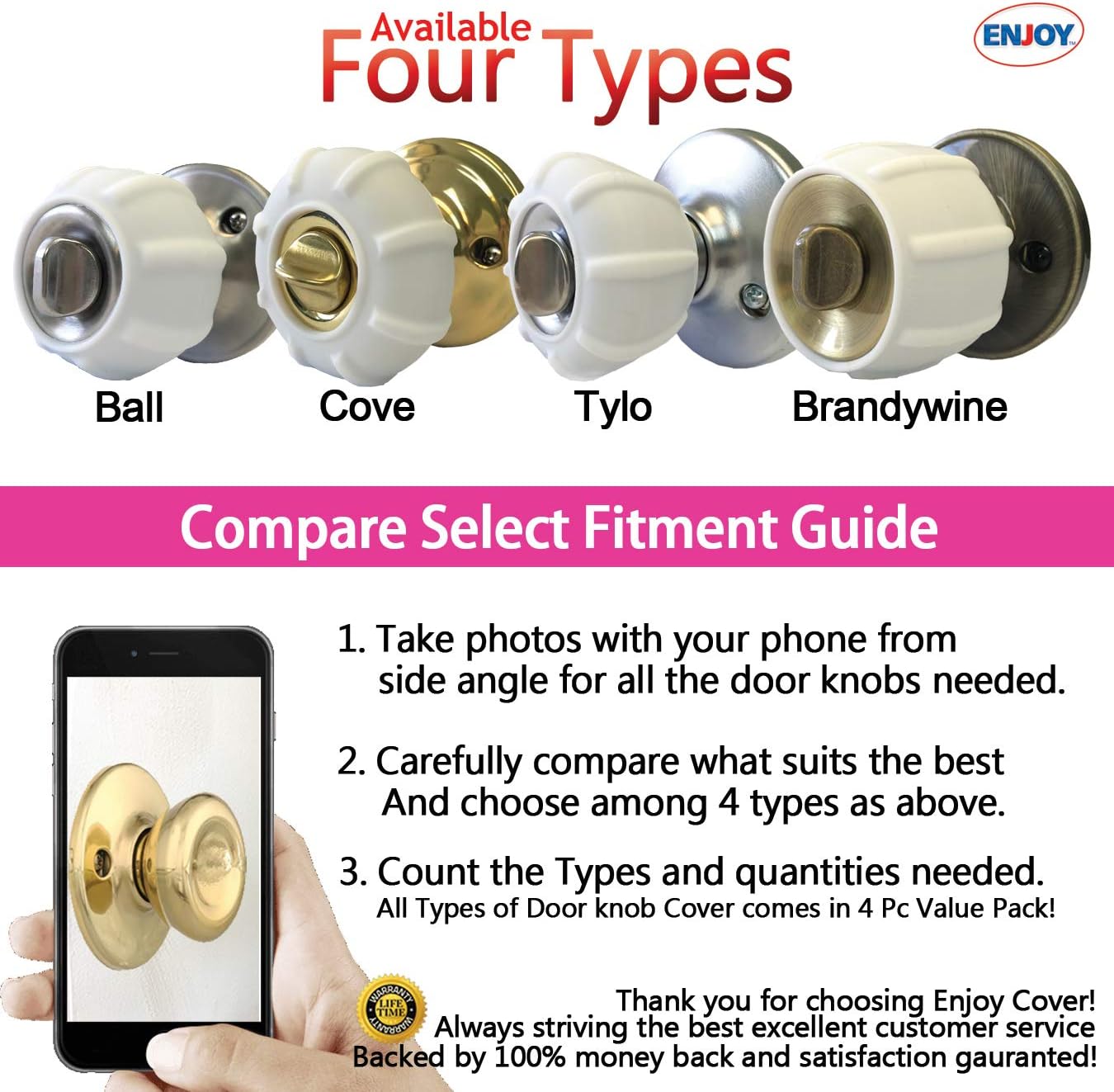 New Enjoy Cover - Door Knob Cover Grips Non Slip Arthritis & Senior Living Aids Grippy Easy Open Decorative. Simple Functional Effective Solution- 4 Pack (Hot Pink, Tylo) : Health & Household