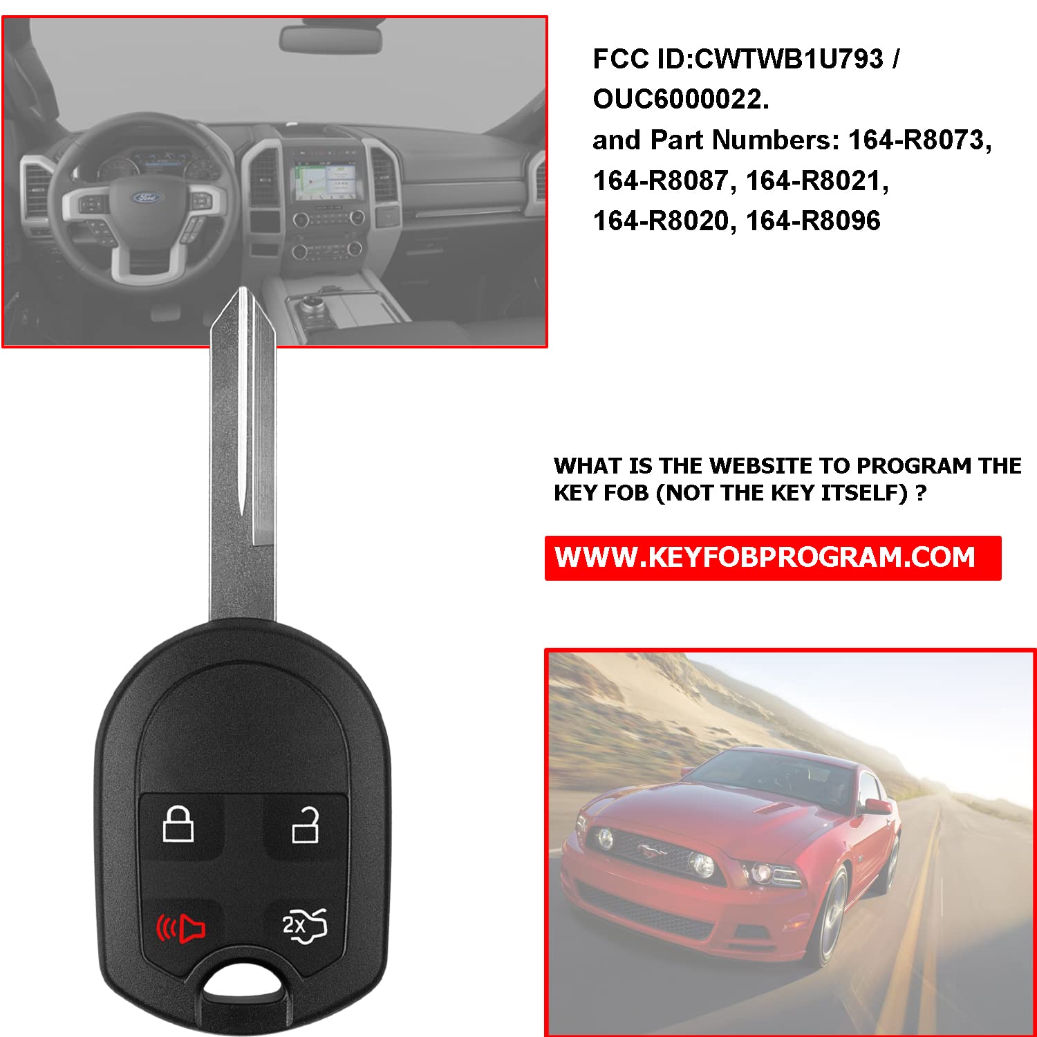 Keyless Remote Car Key Fob For Ford Explorer/Mustang/Expedition 2001-2017 - FCC CWTWB1U793 (Black) - View #4