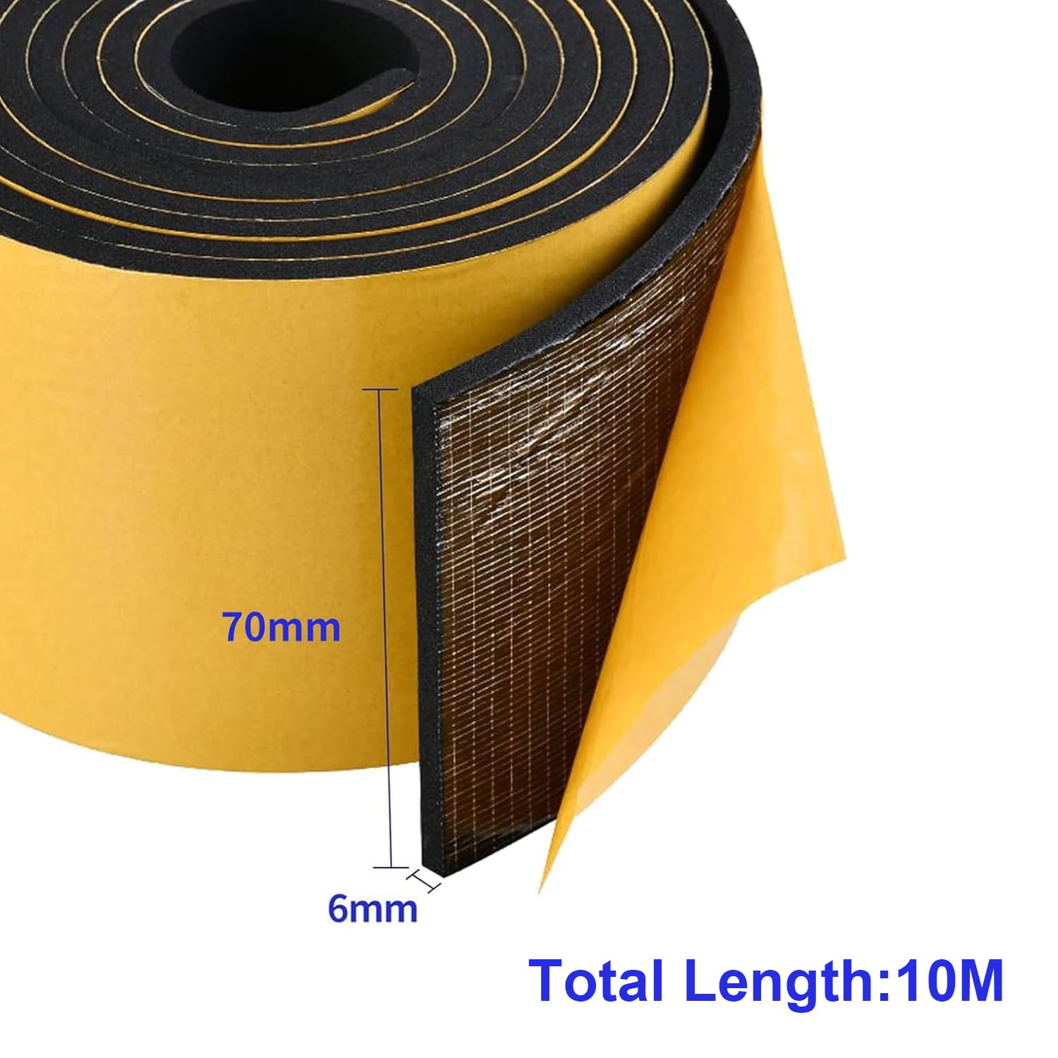 Cinta de espuma de 10 m, 70 mm de ancho x 6 mm de grosor, tira autoadhesiva de neopreno, sello de junta de goma, antivibración, anticolisión, aislamiento a prueba de golpes para ventana, puerta, coche