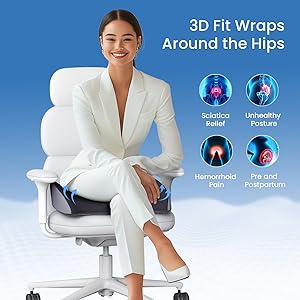 Benazcap Large Pressure Relief Seat Cushion for Tailbone Pain Office Chair Cushion for Butt, Back Pain, Coccyx & Sciatica Pain Relief Pillow. Memory Foam Seat Cushions for Office Chairs