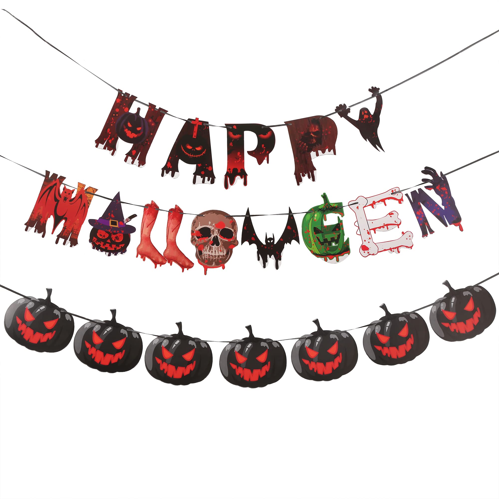 3 Halloween Banner Set – Mit Skelett, Kürbis & Vampir, Aus Karton, Zum Aufhängen