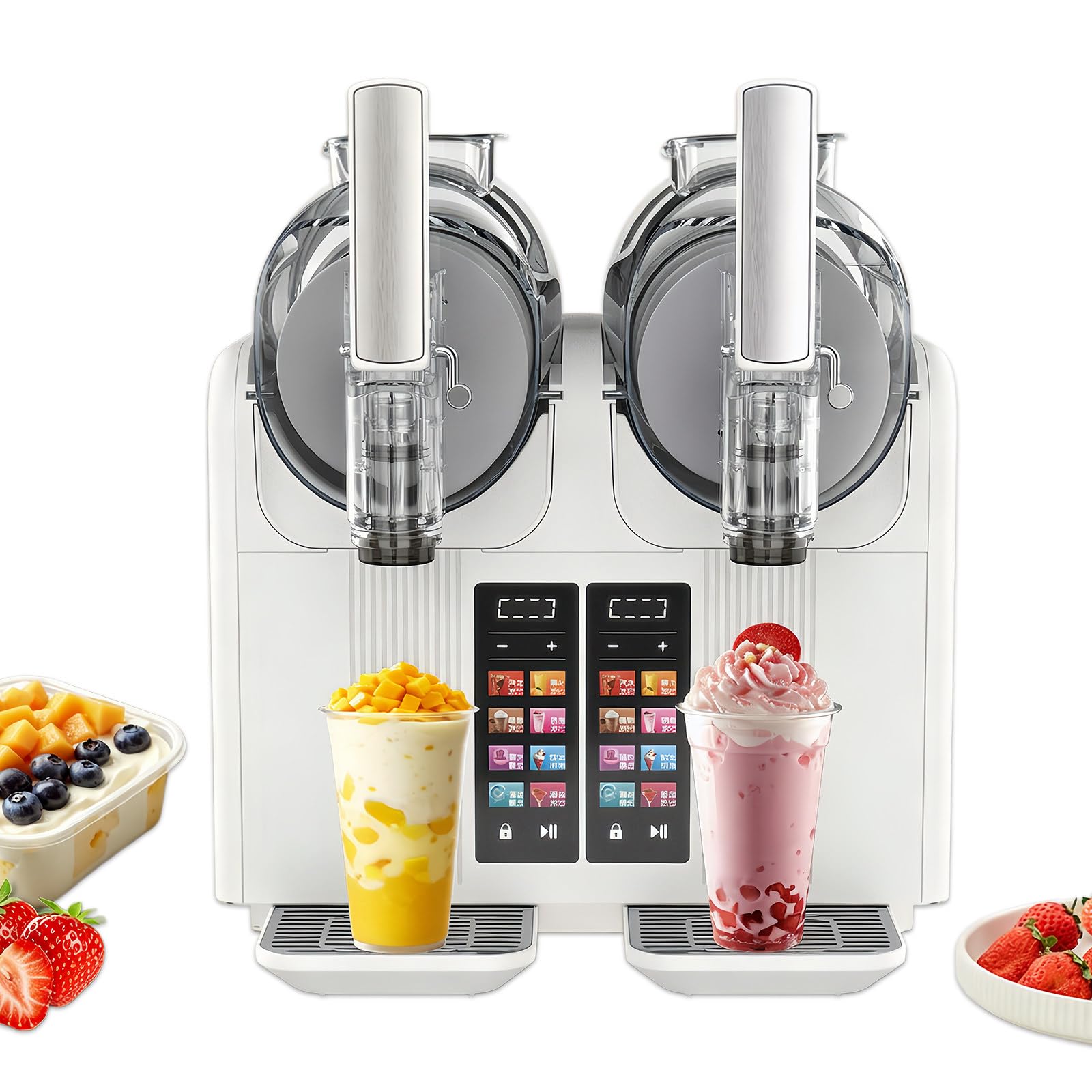 Glowdora White Dual Slushie Machine 2 X 2L - 430W Commercial Slushy Maker With Touch Control, Beverage & Soft Serve Ice Cream Machine For Home, Cafe & Bar Use