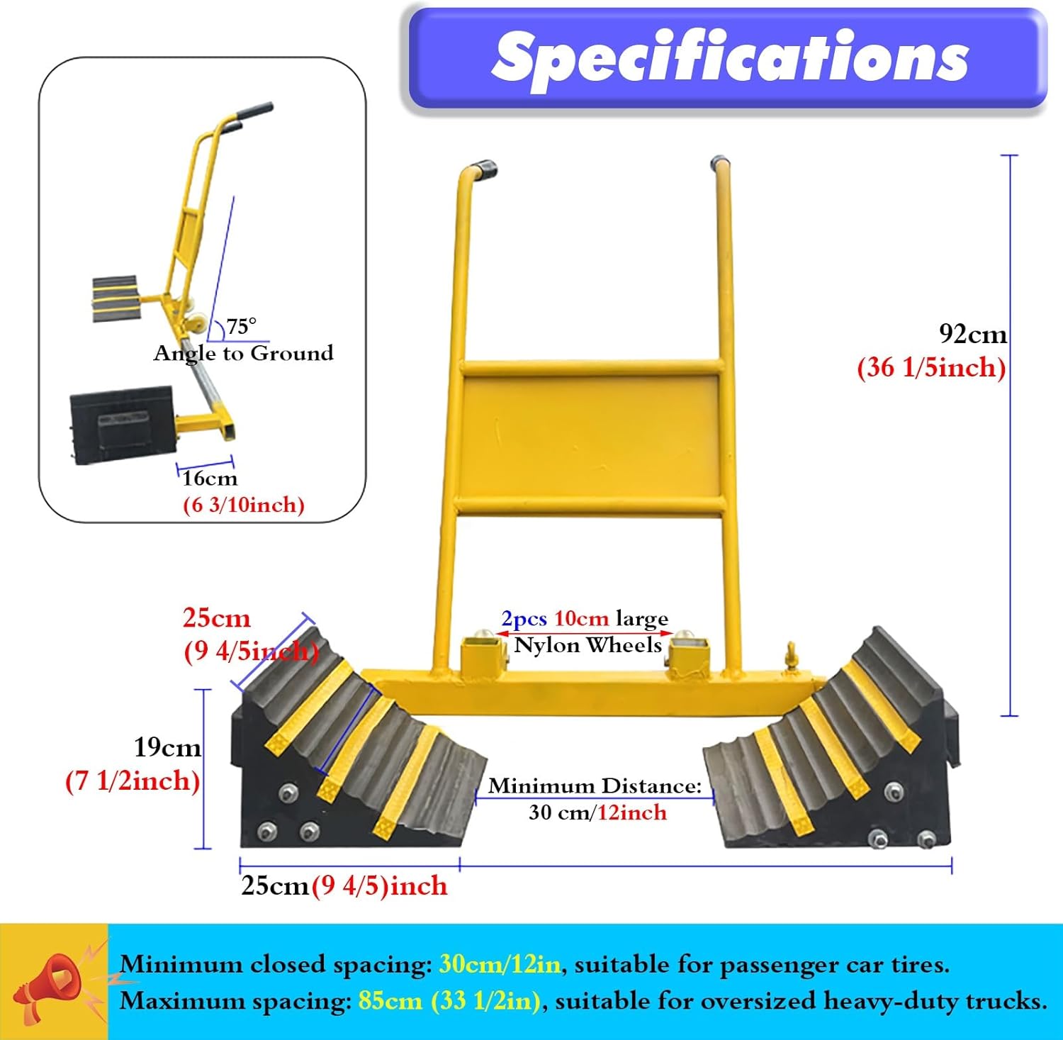 Adjustable Solid Rubber Wheel Chocks Cart for Trailer, Heavy-Duty Reliable Industrial Wheel Stabilizer Stopper - Car Transporter Deck Tire Blocks