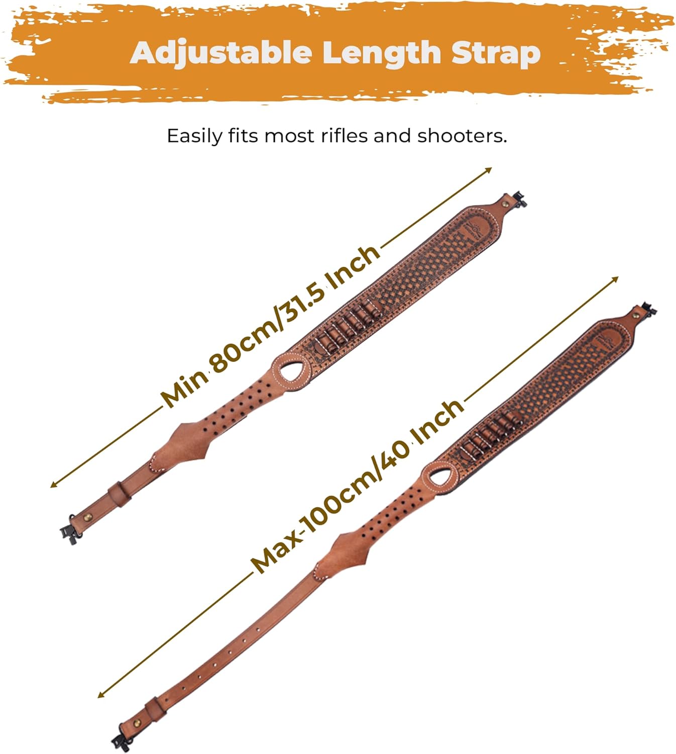 Leather Rifle Sling Two Point Sling with QD Sling Swivel Adjustable Rifle Sling Strap with Chicago Screws, Comfortable Padded, Length Adjustable Shoulder Strap for Carring