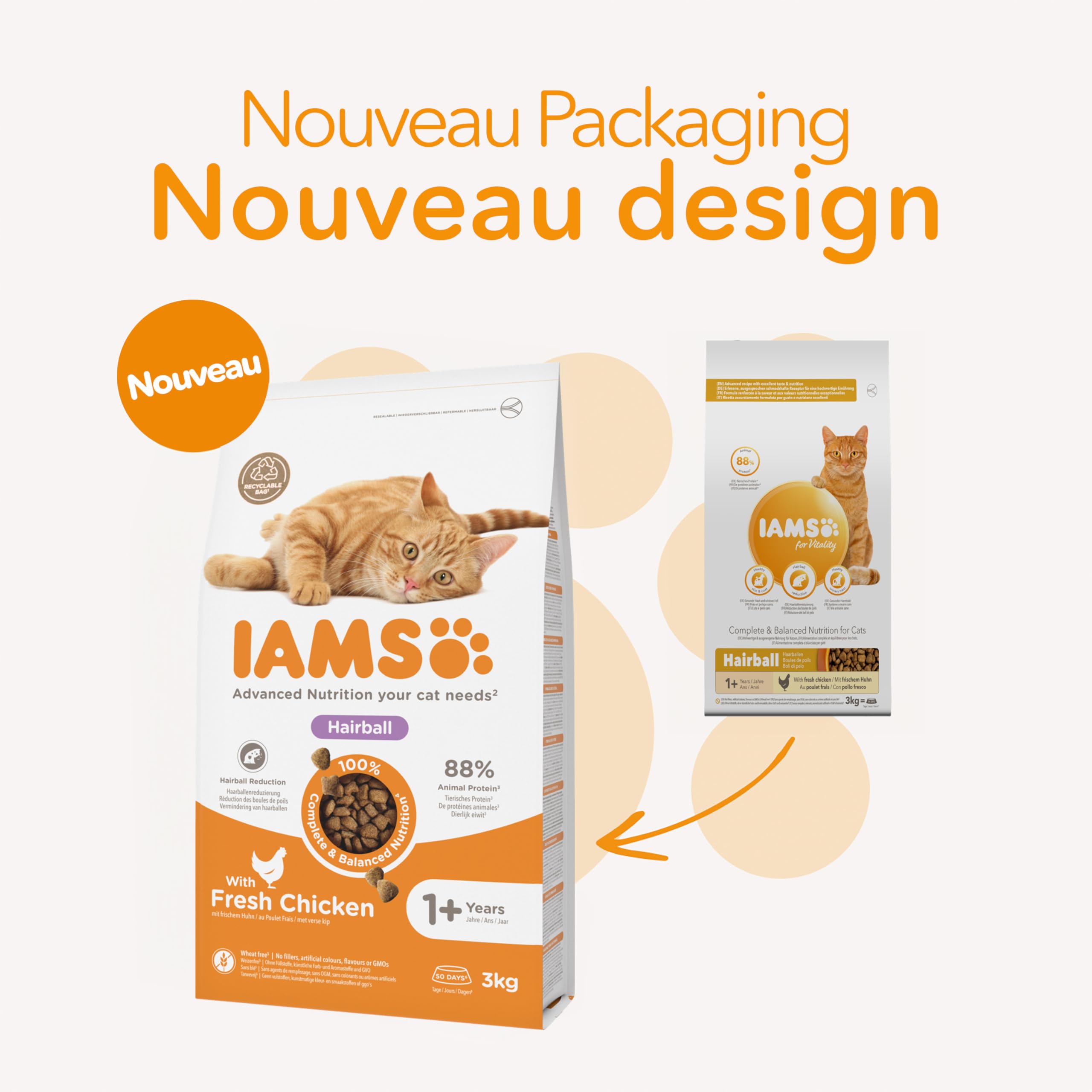 Image secondaire de IAMS Croquettes Anti-Boules de Poils pour Chats Adultes - Poulet Frais - 3 kg