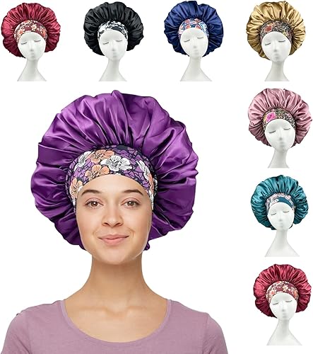 Miniatura 2 de Gorro para el cabello para dormir, de satén, banda ancha, de seda, para trenzas, tejidos, rastros, grande, 17 pulgadas de diámetro