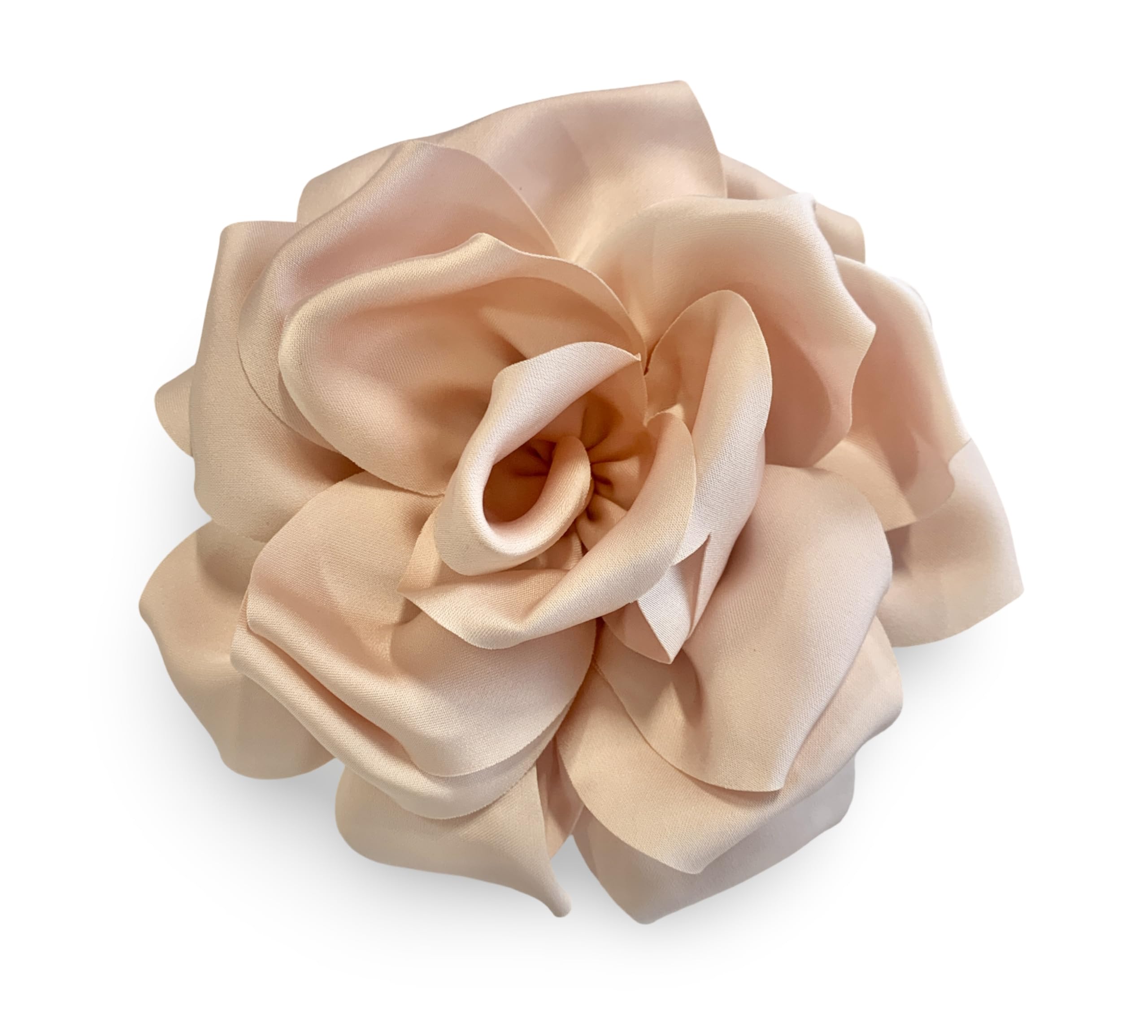 Large Rose Fascinator Corsage Hair Clip and Brooch Pin, Satin Flower, Multi-Colour Options (Peach Pink)