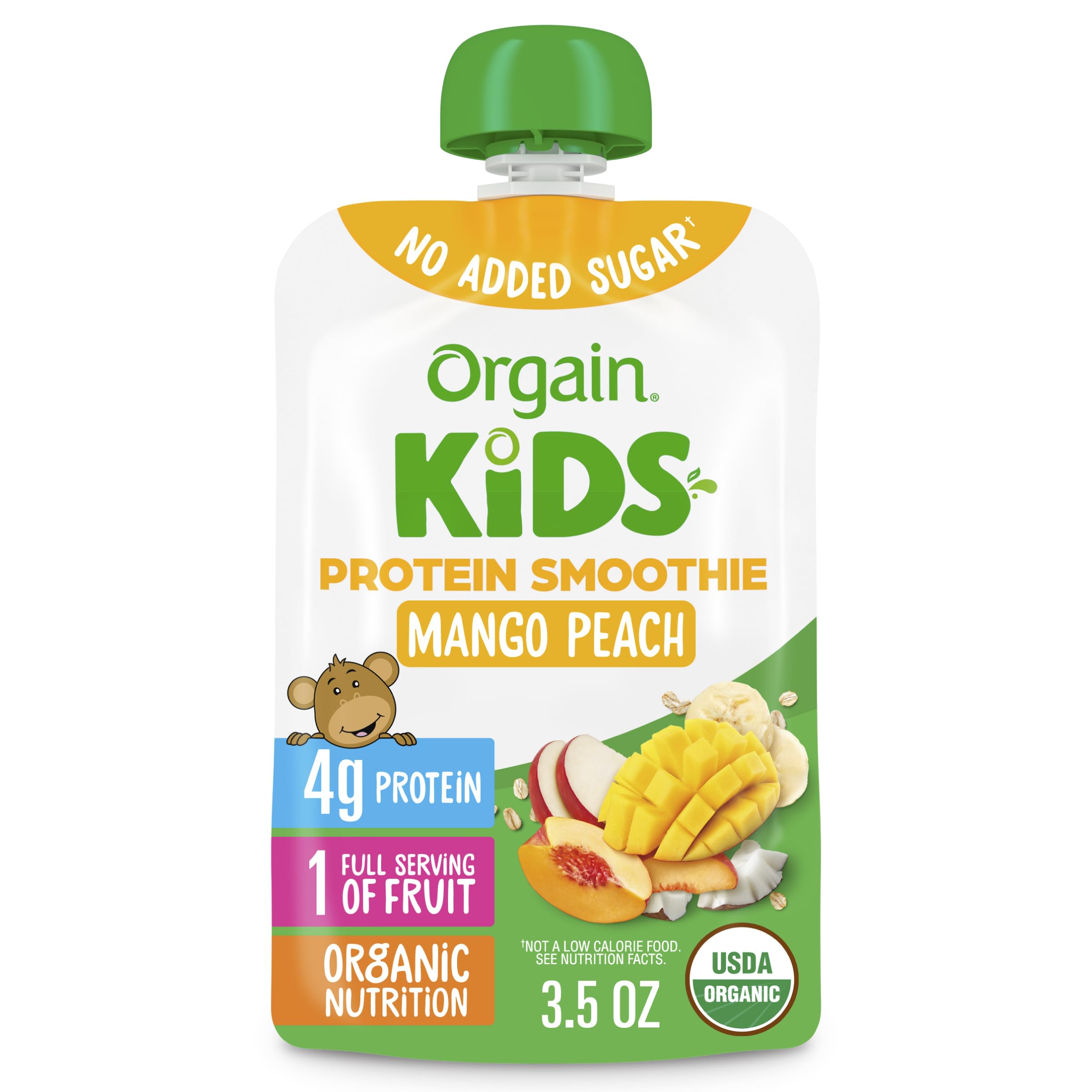 Orgain Kids Protein Smoothie Pouches, Mango Peach, 12 Pack
