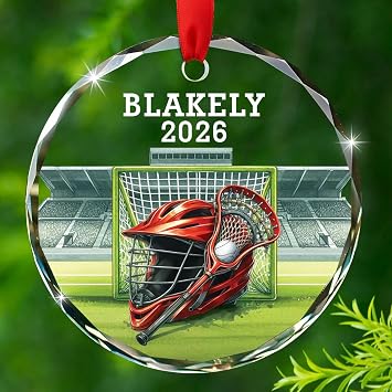 Personalized Year/Name Lacrosse Player Glass Christmas Ornament 2025, Unique Lacrosse Xmas Ornaments Gift for Men Women, Customized Lacrosse Glass Ornaments, Lacrosse Xmas Keepsake Ornament Gift