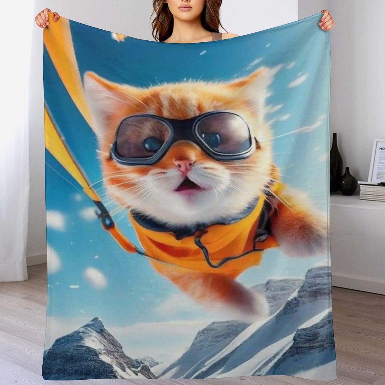 Couverture jeté flannel chat douce pour sieste sur sofa et chaise