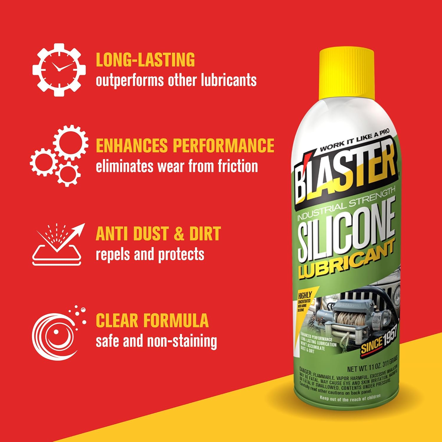B’Laster Silicone Lubricant Spray, 11 oz Aerosol Cans (12-Pack) – Silicone Spray Lubricant for Rubber & Plastic, Garage Door & Window Track Lubricant, Clean Non-Greasy Finish