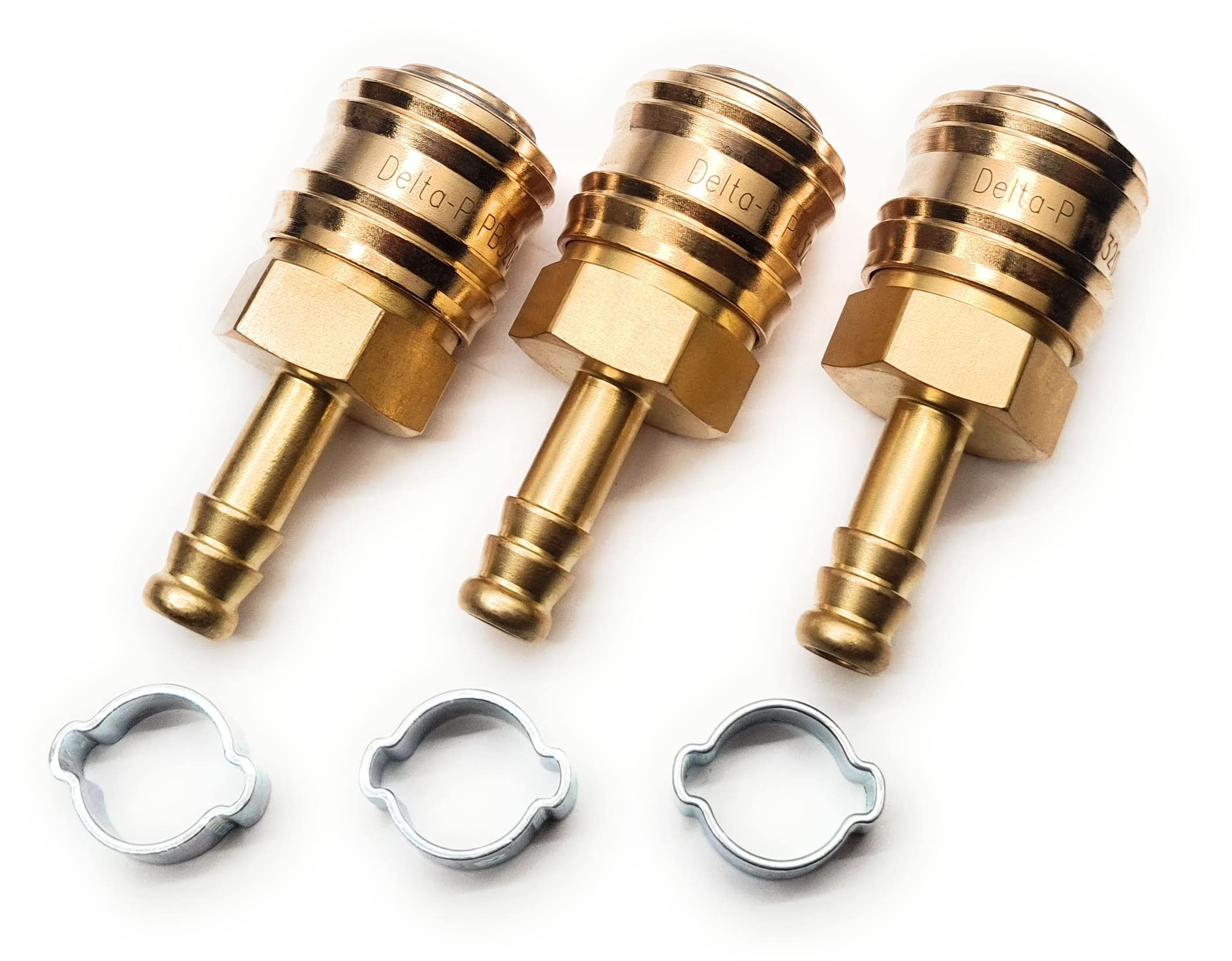 Delta-P Ltd Series 26 Coupling X 3 - Water Fed Pole Hose Reel Microbore Fitting With 8Mm Hosetail + O Clips