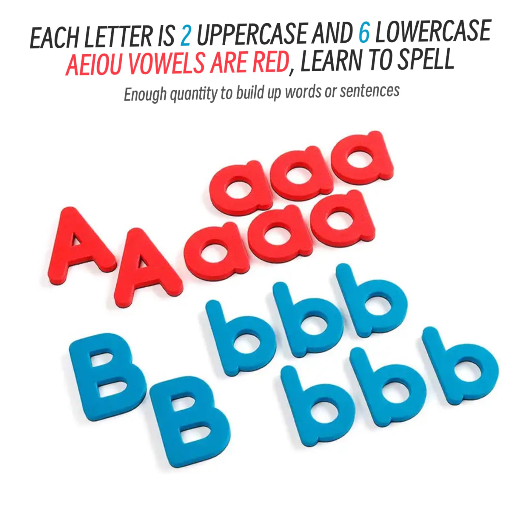 Juego de 208 Letras magnéticas del Alfabeto, Letras magnéticas de Tacto Suave con vocales Rojas y consonantes Azules, Juego de imanes educativos del Alfabeto para ortografía y Aprendizaje de vocabul